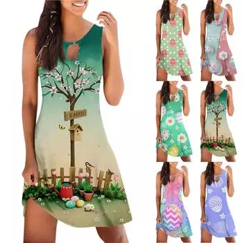 Женское повседневное летнее пасхальное платье без рукавов с принтом на бретелях, свободное пляжное платье L
