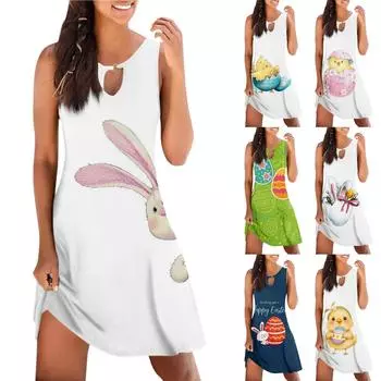 Женское повседневное летнее пасхальное платье без рукавов с принтом на бретелях, свободное пляжное платье L