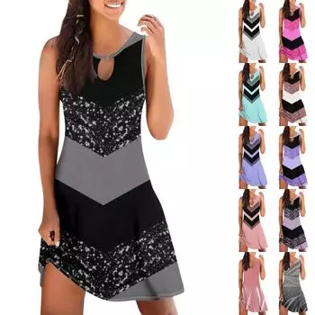 Женское повседневное летнее платье без рукавов с принтом, свободное пляжное платье с вырезами L бежевый