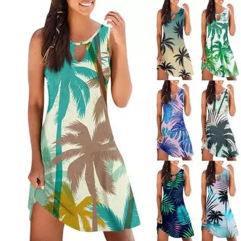 Женское повседневное летнее платье без рукавов с принтом, свободное пляжное платье с вырезами L чёрный