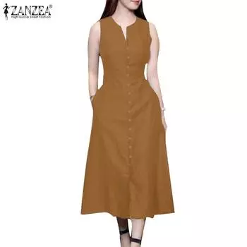 Женское повседневное летнее платье без рукавов с открытыми плечами ZANZEA M