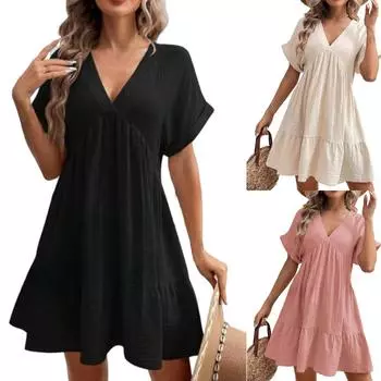 Женское повседневное летнее платье без рукавов со сборками Сарафан в стиле бохо струящийся А-силуэт платья для весеннего пляжного отдыха L чёрный