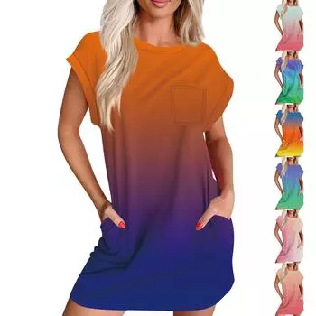 Женское повседневное летнее платье с круглым вырезом и коротким рукавом, футболка, платье, карман XXXL розовый