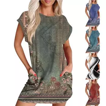 Женское повседневное летнее платье с круглым вырезом и коротким рукавом, футболка, платье, карман XXL чёрный