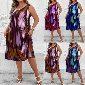 Женское повседневное летнее платье с принтом, сарафан без рукавов, платья-майки, пляжное платье XXL кофейный