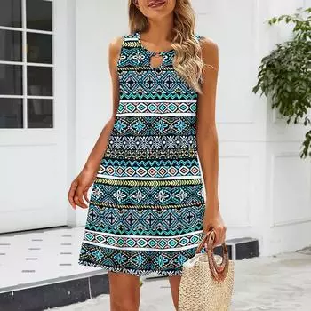 Женское повседневное летнее платье Сарафан без рукавов Платья-майки Пляжное платье Пляжное платье L синий