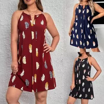 Женское повседневное летнее платье Сарафан без рукавов Платья-майки Пляжное платье XXL чёрный