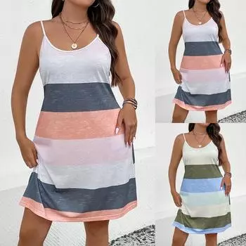 Женское повседневное летнее платье Сарафан без рукавов Платья-майки Пляжное платье Пляжное платье XXL синий