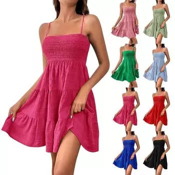 Женское повседневное летнее платье Сарафан без рукавов Платья-майки Пляжное платье Пляжное платье L чёрный