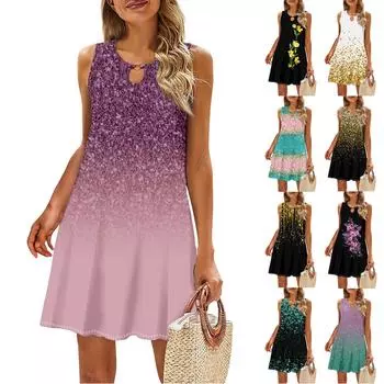 Женское повседневное летнее платье Сарафан без рукавов Платья-майки Пляжное платье Пляжное платье L чёрный