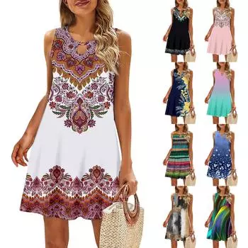 Женское повседневное летнее платье Сарафан без рукавов Платья-майки Пляжное платье Пляжное платье L чёрный