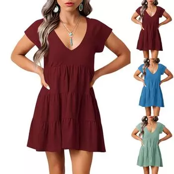 \Женское повседневное летнее платье, сексуальное, с коротким рукавом, струящееся, модное, короткое платье L чёрный