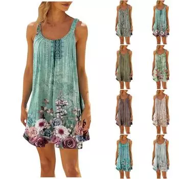 Женское повседневное летнее платье свободного кроя без рукавов с юбкой и принтом S фиолетовый