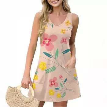 Женское повседневное летнее платье-жилет с карманами, цветочным принтом, V-образным вырезом, без рукавов XXXL