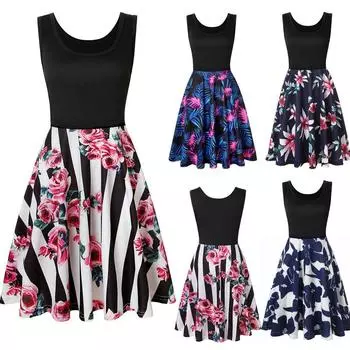 Женское повседневное летнее пляжное платье с круглым вырезом без рукавов, мягкое полосатое трапециевидное платье от солнца XL