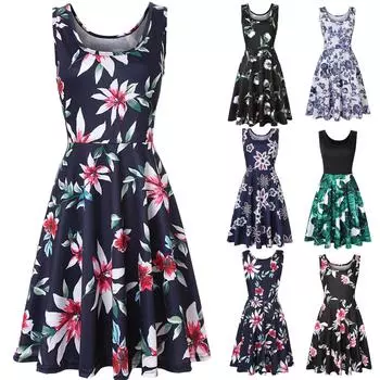 Женское повседневное летнее пляжное платье с круглым вырезом без рукавов, мягкое полосатое трапециевидное платье от солнца L чёрный