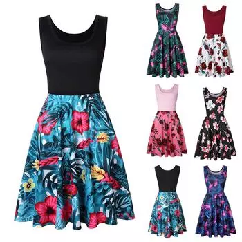 Женское повседневное летнее пляжное платье с круглым вырезом без рукавов, мягкое полосатое трапециевидное платье от солнца XL чёрный