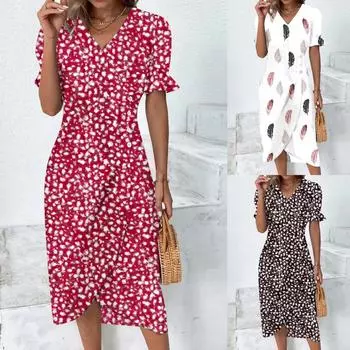 Женское повседневное летнее сексуальное платье с v-образным вырезом и рюшами на рукавах, с короткими рукавами и пуговицами, нерегулярное платье L чёрный