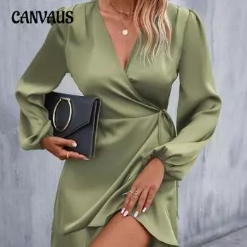 Женское повседневное милое платье средней длины с V-образным вырезом и глубоким вырезом на талии XS королевский синий