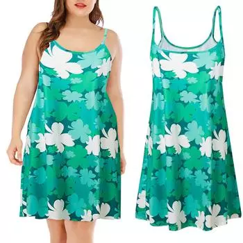 Женское повседневное мини-платье без рукавов с принтом больших размеров выше колена, вечернее платье XXL зелёный
