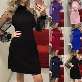 Женское повседневное мини-платье в стиле ретро с длинными рукавами