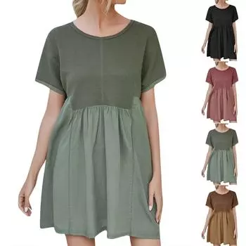 Женское повседневное минималистское свободное платье однотонное лоскутное платье трапециевидной формы с короткими рукавами L