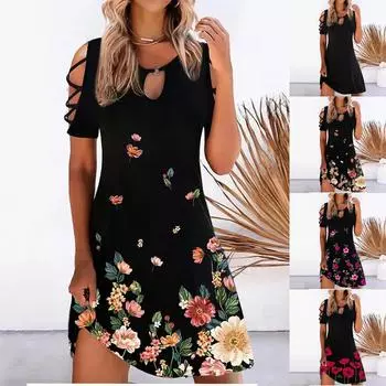 Женское повседневное модное элегантное платье с цветочным принтом и открытыми плечами со средней талией L хаки