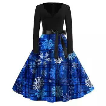 Женское повседневное модное длинное платье с V-образным вырезом и длинным рукавом с рождественским принтом в винтажном стиле XXXXXL
