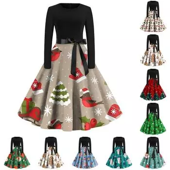 Женское повседневное модное длинное платье с круглым вырезом и длинным рукавом с рождественским принтом XXXXL коричневый