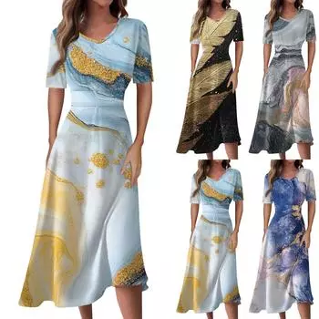 Женское повседневное модное длинное свободное платье с v-образным вырезом и коротким рукавом на талии L чёрный