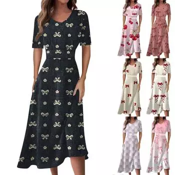 Женское повседневное модное длинное свободное платье с v-образным вырезом и коротким рукавом на талии S хаки