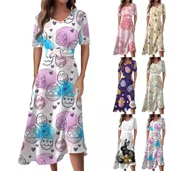 Женское повседневное модное длинное свободное платье с v-образным вырезом и коротким рукавом на талии S