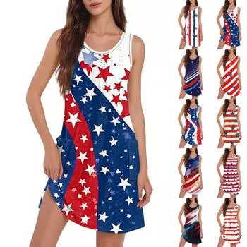 Женское повседневное модное дышащее платье-жилет с принтом «День независимости» и разрезом на кармане XXL