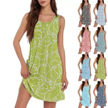 Женское повседневное модное дышащее платье-жилет с цветочным принтом и карманами на подоле L