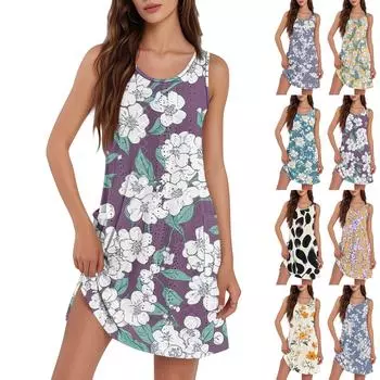 Женское повседневное модное дышащее платье-жилет с цветочным принтом и карманами на подоле XXL