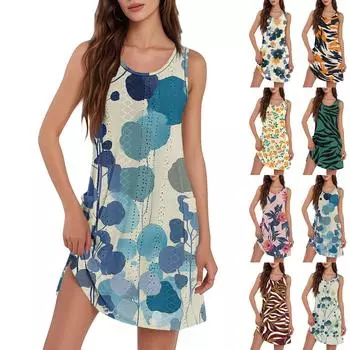 Женское повседневное модное дышащее платье-жилет с цветочным принтом и карманами на подоле XL розовый