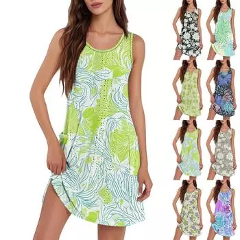 Женское повседневное модное дышащее платье-жилет с цветочным принтом и карманами на подоле XL чёрный