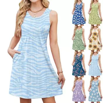 Женское повседневное модное дышащее платье-жилет с цветочным принтом и карманами XL