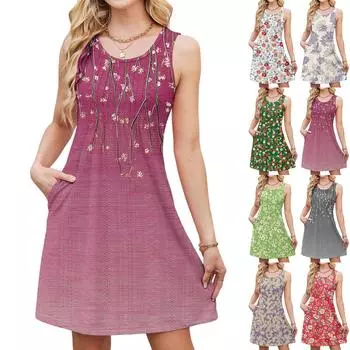 Женское повседневное модное дышащее платье-жилет с цветочным принтом и карманами L