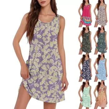 Женское повседневное модное дышащее платье-жилет с цветочным принтом и карманами на подоле L золотой