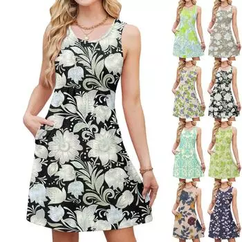 Женское повседневное модное дышащее платье-жилет с цветочным принтом и карманами L фиолетовый