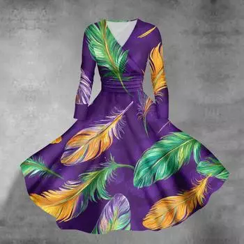 Женское повседневное модное карнавальное платье с длинным рукавом и V-образным вырезом, сексуальное платье с карманами L армия зеленый