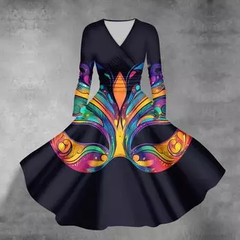 Женское повседневное модное карнавальное платье с длинным рукавом и V-образным вырезом, сексуальное платье с карманами L чёрный