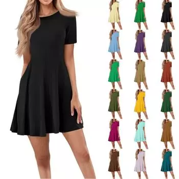 Женское повседневное модное круглое платье с коротким рукавом и короткими рукавами XL