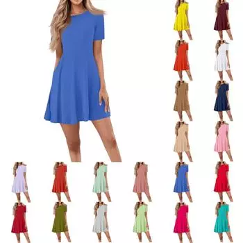 Женское повседневное модное круглое платье с коротким рукавом и короткими рукавами S