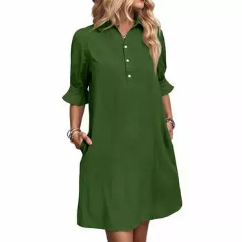 Женское повседневное модное летнее свободное однотонное платье с пуговицами и коротким рукавом XL