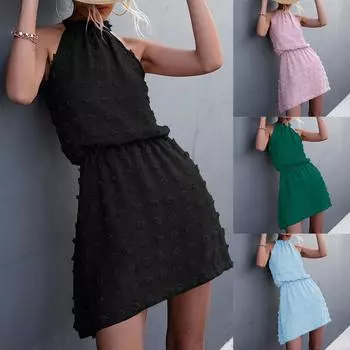 Женское повседневное модное однотонное шифоновое платье трапециевидной формы без рукавов со шнуровкой на талии L чёрный