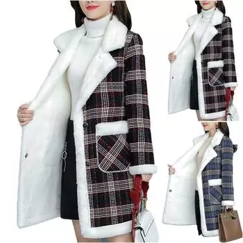 Женское повседневное модное пальто, женские зимние пальто с принтом, женские миди, плюшевая теплая верхняя одежда 2XL чёрный