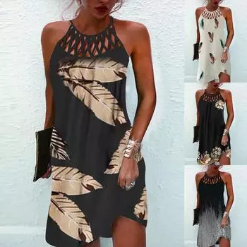 Женское повседневное модное платье без рукавов с круглым вырезом и принтом M