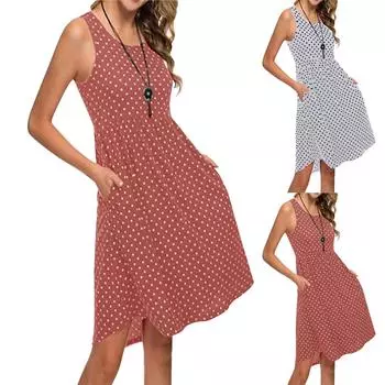 Женское повседневное модное платье без рукавов с круглым вырезом и принтом XXXXL розовый